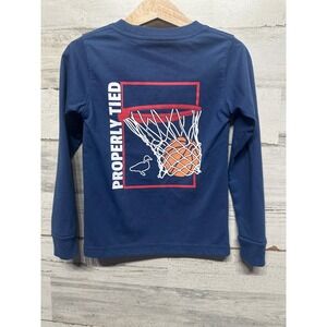 Properly Tied Pocket Tee Kids Size 2 Navy Blue Basketball Graphic EUC